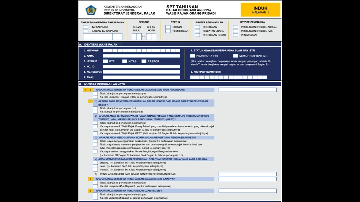 DJP Resmi Seragamkan Formulir SPT Tahunan untuk WP Orang Pribadi