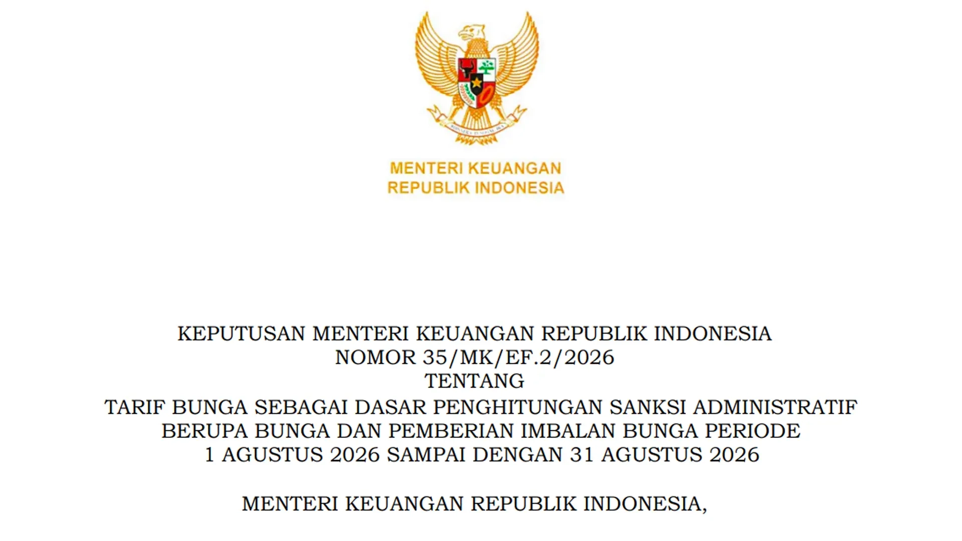 Simak, Ini Tarif Bunga Sanksi Administrasi Pajak Agustus 2026